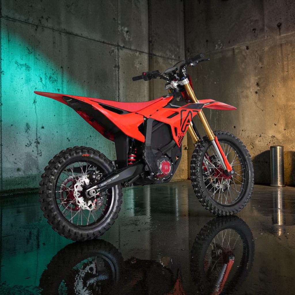 Altis Omega 3/4 front right in urban setting with teal and amber lighting