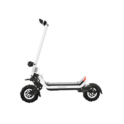 Vegas White off-road electric scooter with thick knobby tires and a long deck.